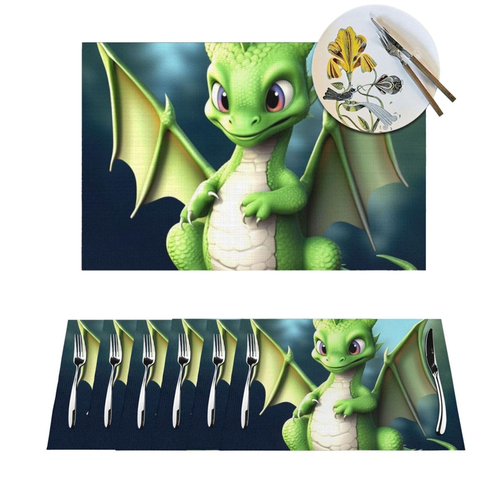 Sets de table pour dîners de famille et fêtes : motif dragon mignon tissé, lot de 4