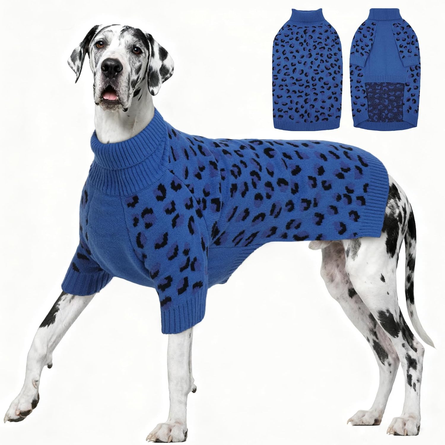 ROZKITCH Lightweight Dog Sweaters, Breathable Knit Pullover with Leopard Pattern, Winter Warm Pet Clothes for Large Dogs Great Dane German Shepherd DenimBlue 5XL