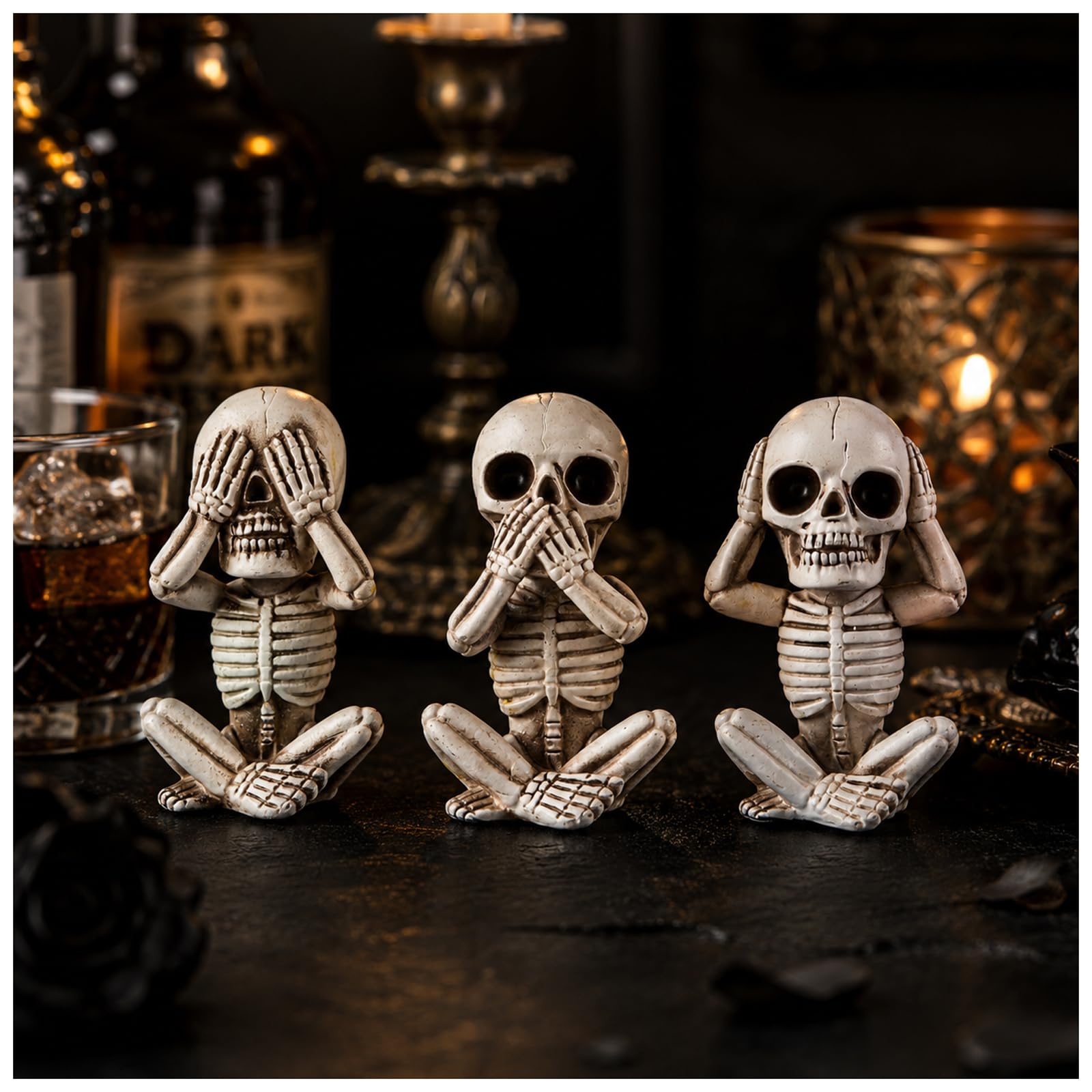 Mantaoilfe 3.35" Three Wise Skeleton Sets, See Hear Speak No Evil