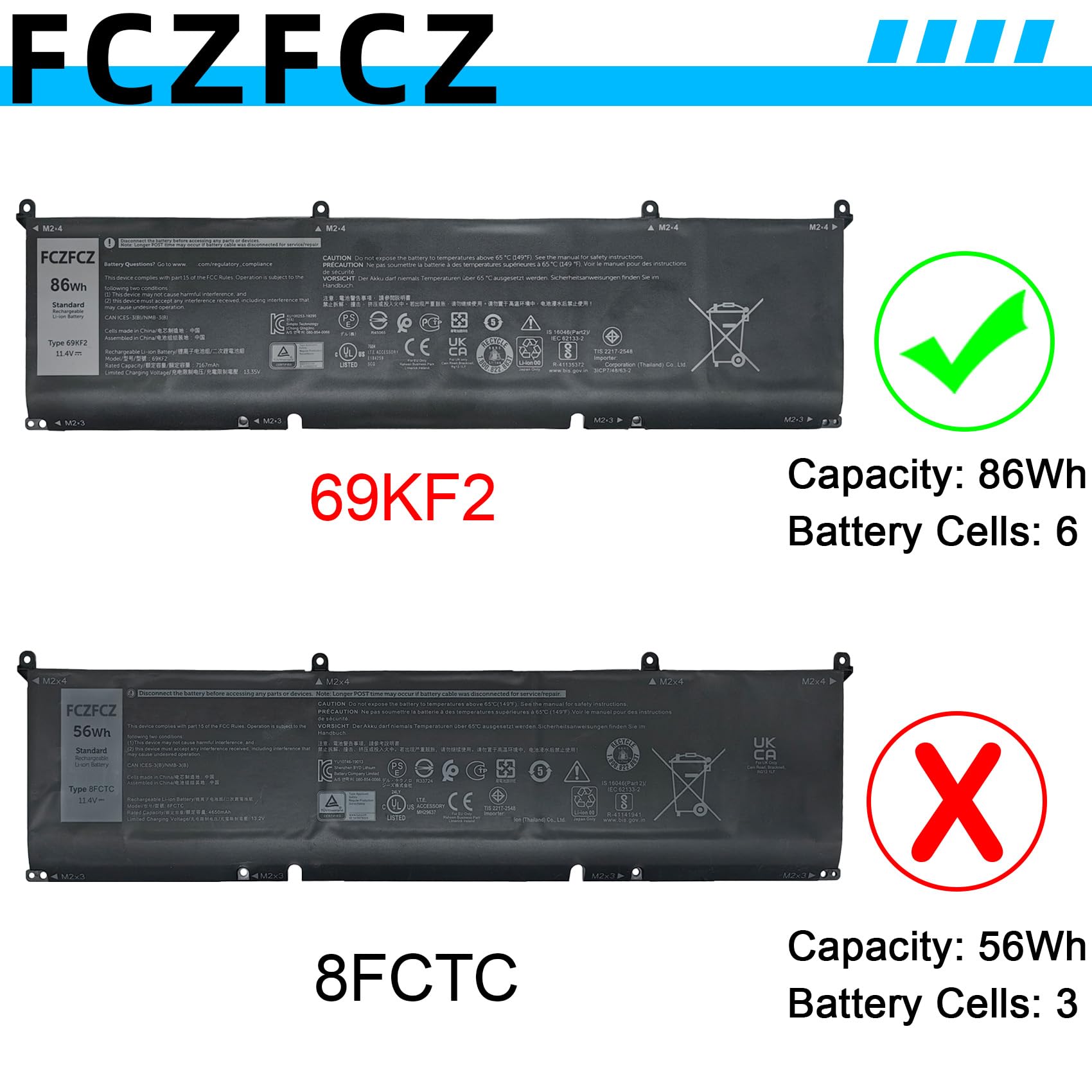 Amazon.com: FCZFCZ 69KF2 Battery 86Wh Compatible with Dell