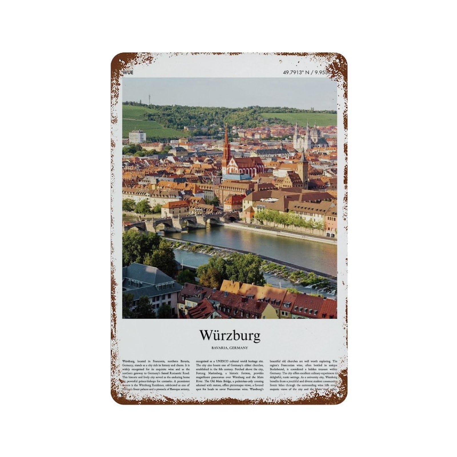 xiaoxiaoshen Würzburg Bavaria, Germany City Scenery Wall Decor Art Metal Tin Poster Modern Home Decor Art Home Bar Shop Decorations Vintage Sign 30x20cm