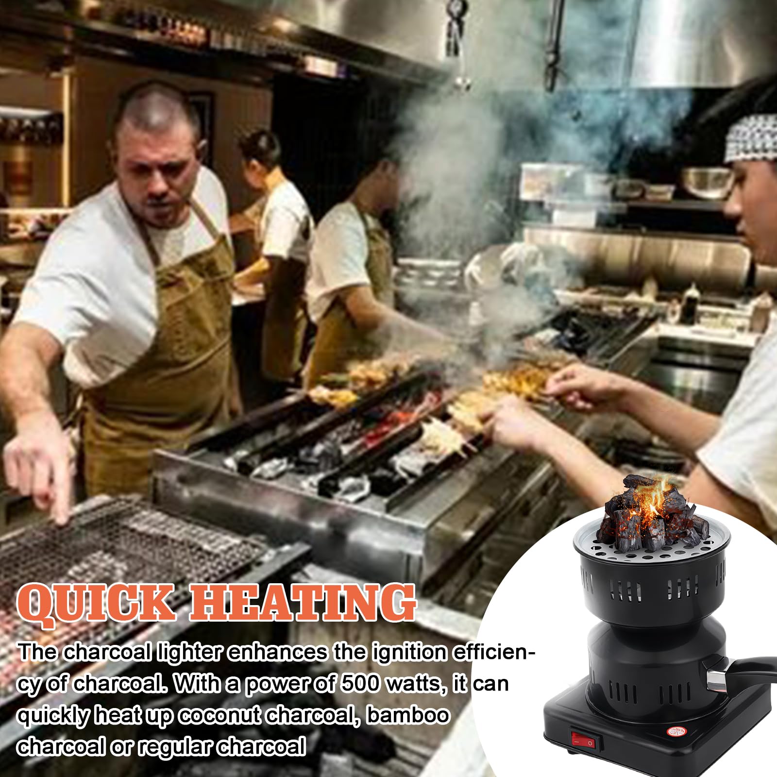 Accenditore elettrico a carbone, accessorio elettrico per barbecue a carbone, 500 W, bruciatore a carbone, accenditore elettrico a carbone, per barbecue, campeggio, attività all'aperto