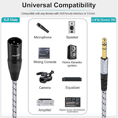 Miniatura 2 de JOLGOO - Cable TRS a XLR macho de 14 pulgadas, enchufe TRS equilibrado de 0.250in a macho XLR de 3 pines, cable de micrófono TRS macho a XLR macho,