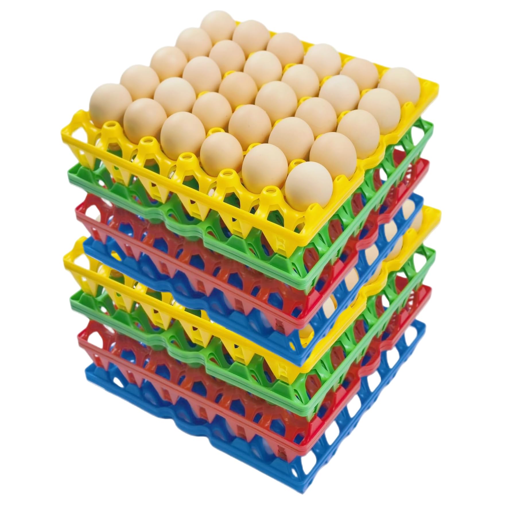 Paquete de 8 cajas para huevos, 30 bandejas para huevos para transporte seguro, cajas de reutilizables y apilables a granel (rojo, amarillo, azul, verde)