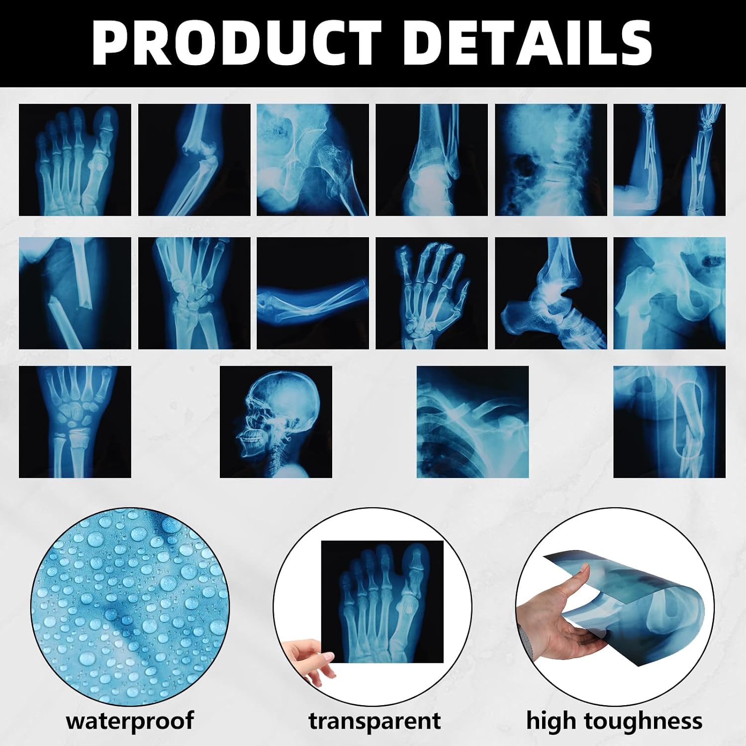 16Pcs Realistic Broken Bones X-Ray (9.8"x9.8") Skeleton X-Rays Human Skeleton Broken Bones PVC Plastic X-Ray Pretend Play Doctor Kit Learning Toy for Role-Playing Homeschooling School Supplies