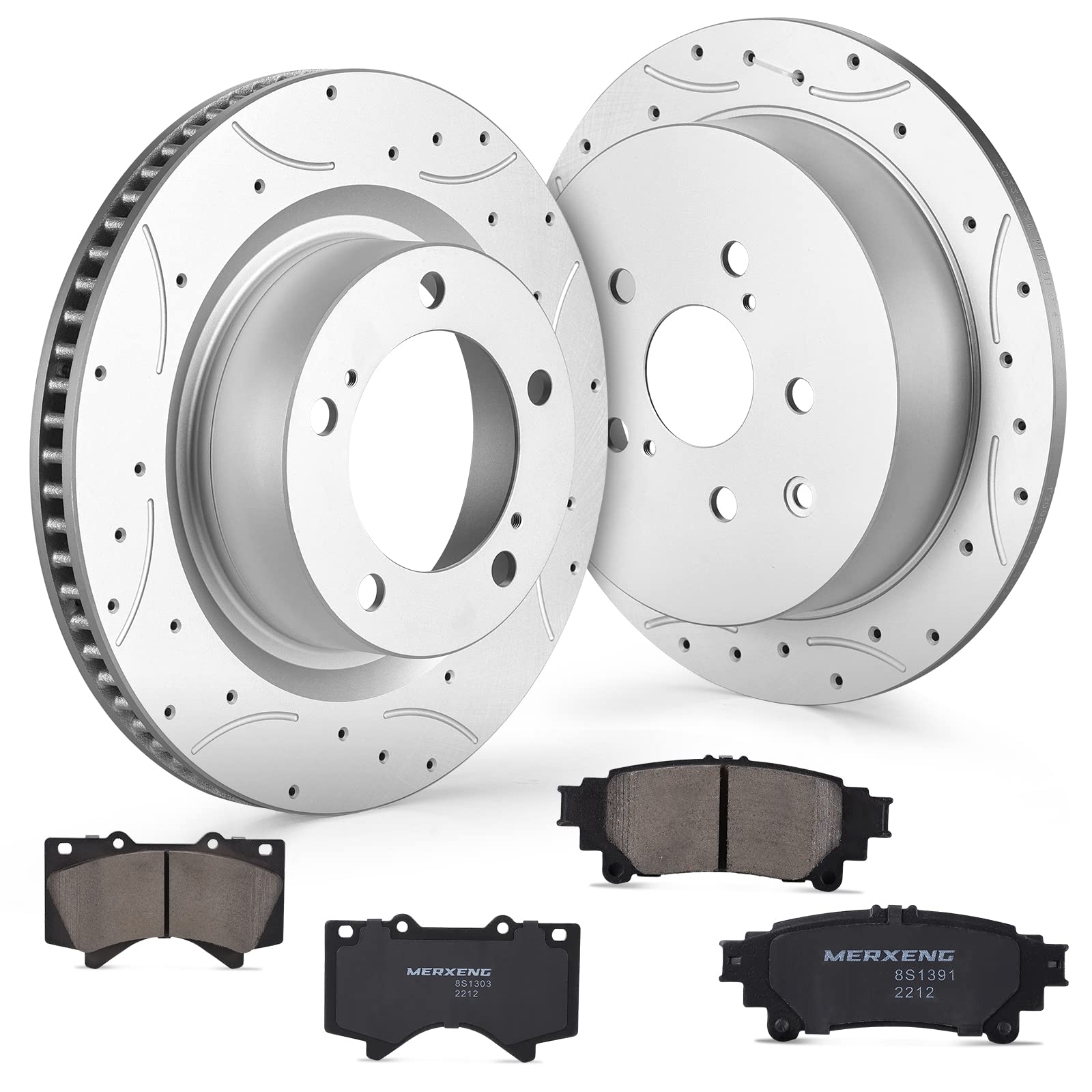 MERXENG Front Brake Kits,Drilled And Slotted Rotors And Brake Pads Fit For 2010-2015 All Models LEXUS RX350/RX450H, 2011-2020 All Models SIENNA,2008-2019 All Models HIGHLANDER