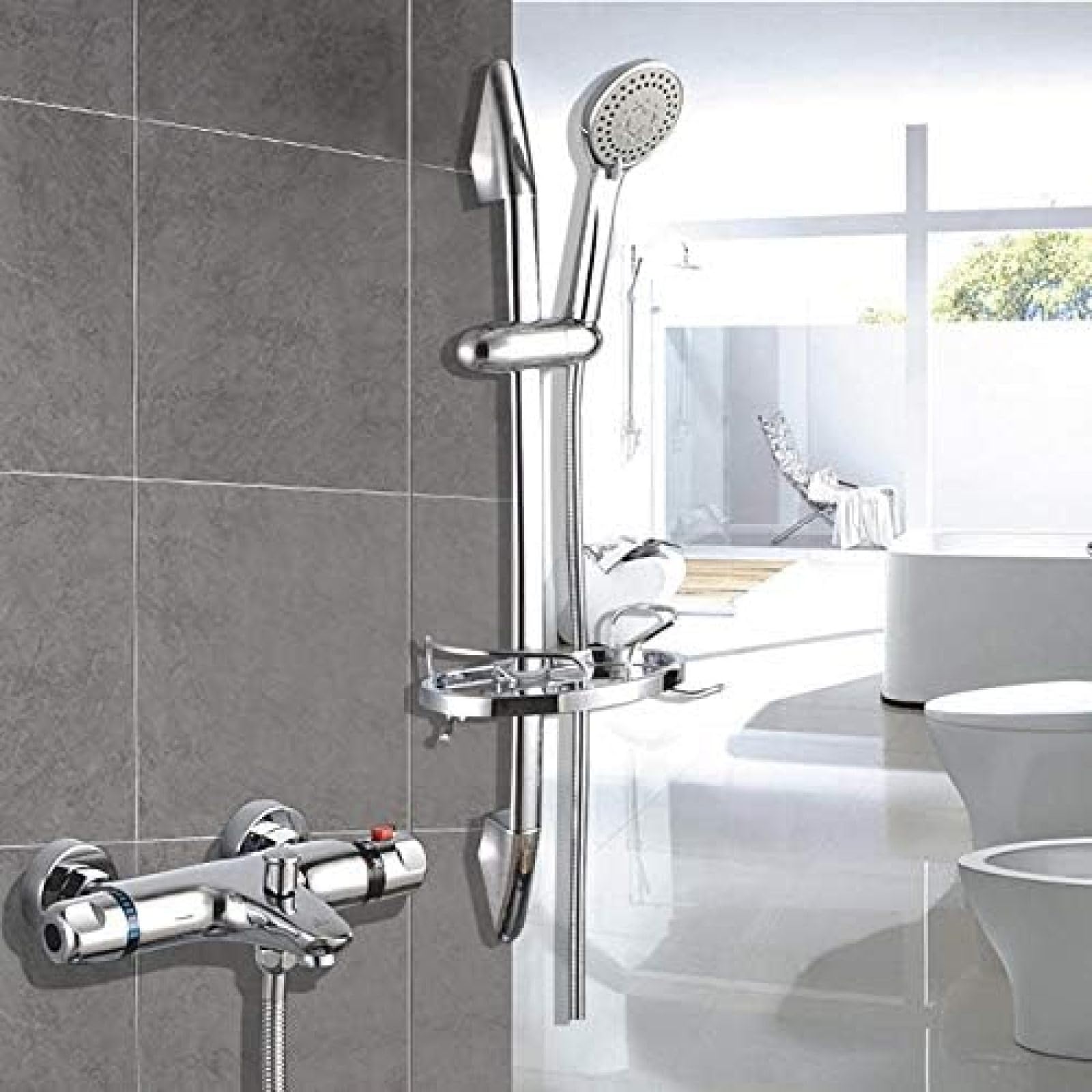 NZPOST Shower Faucet Set Bathroom Thermostatic Faucet Chrome Finish Mixer Tap with,ABS Handheld Lifting R