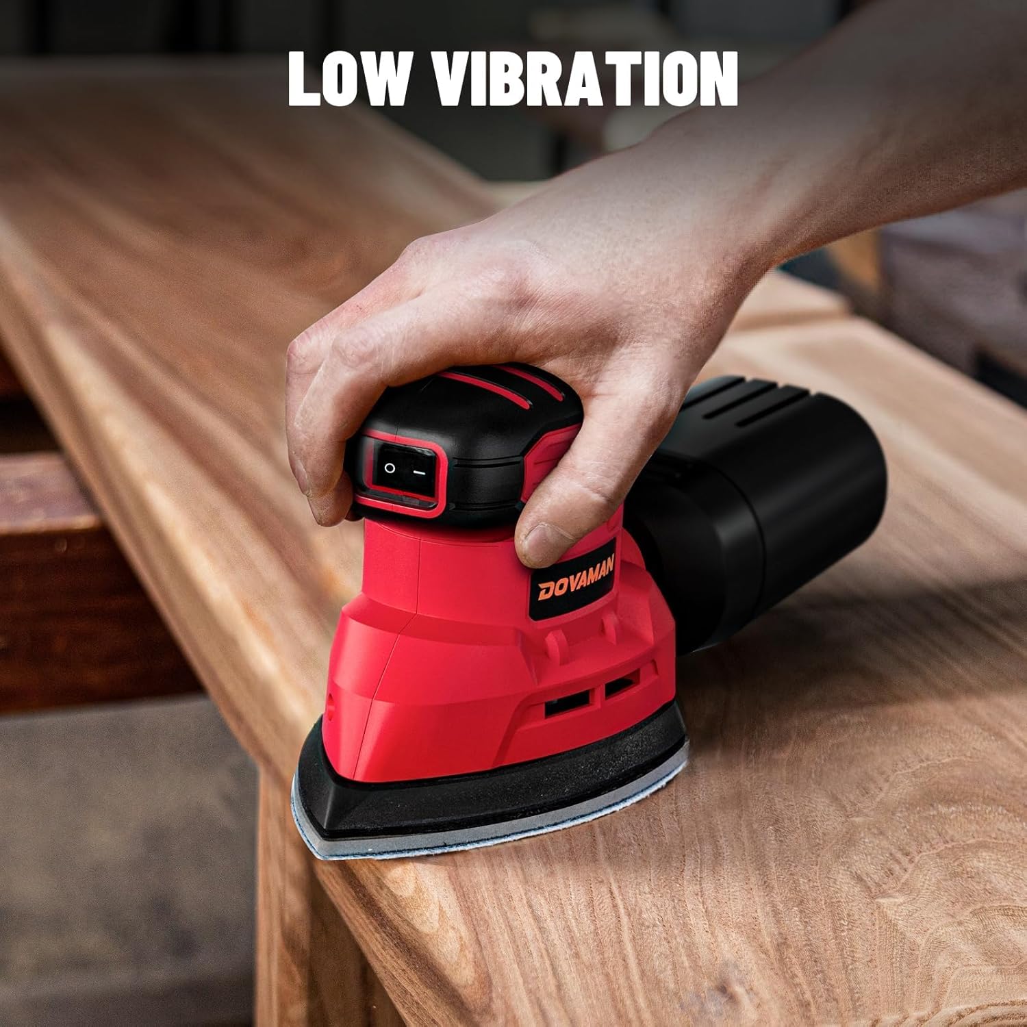 DOVAMAN DLS03A Detail Sander, 130W Palm Sander Tool, Dust Collection System, 12PCS Sandpaper, 12000RPM Compact Hand Tool for Wood Steel Surfaces