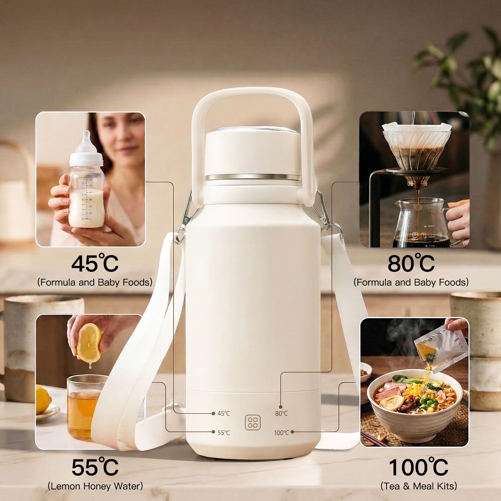 MEGAWISE Bouilloire électrique portable 1 L, ébullition rapide, acier inoxydable 304 de qualité alimentaire, arrêt automatique et protection contre l'ébullition à sec, chaudière à eau chaude compacte