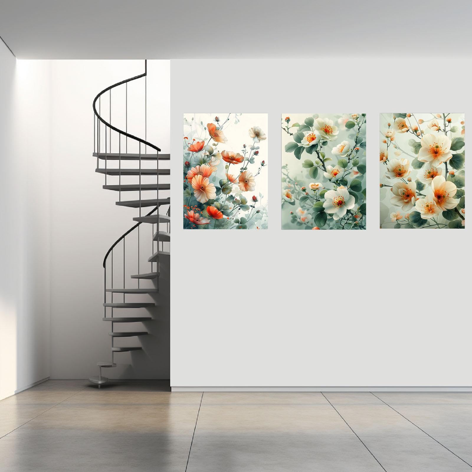 JOSUE 3 Teilig Boho Leinwand Bilder Blätter Blumen Wohnzimmer Dekoration Wandkunst 20x30cmx3 Gerahmt