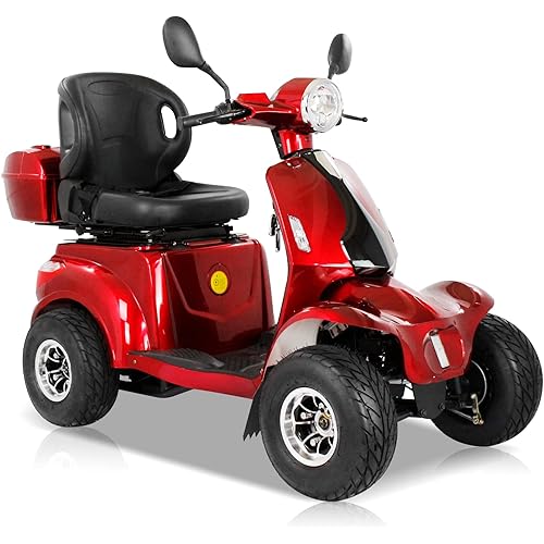 4 Wheels Electric Mobility Scooter for Adults and Seniors, Adult Electric Powered Scooter Device, Heavy Duty Mobile for Travel, All Terrain Scooter with Electromagnetic Brakes
