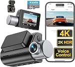 4K Dash Cam Avant et Arrière, Commande vocale, Gratuit 64GB Carte, Wi-Fi 6 Caméra double Dash pour voitures, intégrée GPS, Écran IPS, 2K HDR, NightEagle Moteur, 25H Mode Park, Smart Dashcam