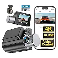 4K Dash Cam Front and Rear, Voice Control, Free 64GB Card, Wi-Fi6 Dual Dash Camera for Cars, Built-in GPS, 2” Screen, 2K HDR, NightEagle Engine, 24H Park Mode, Smart Dashcam