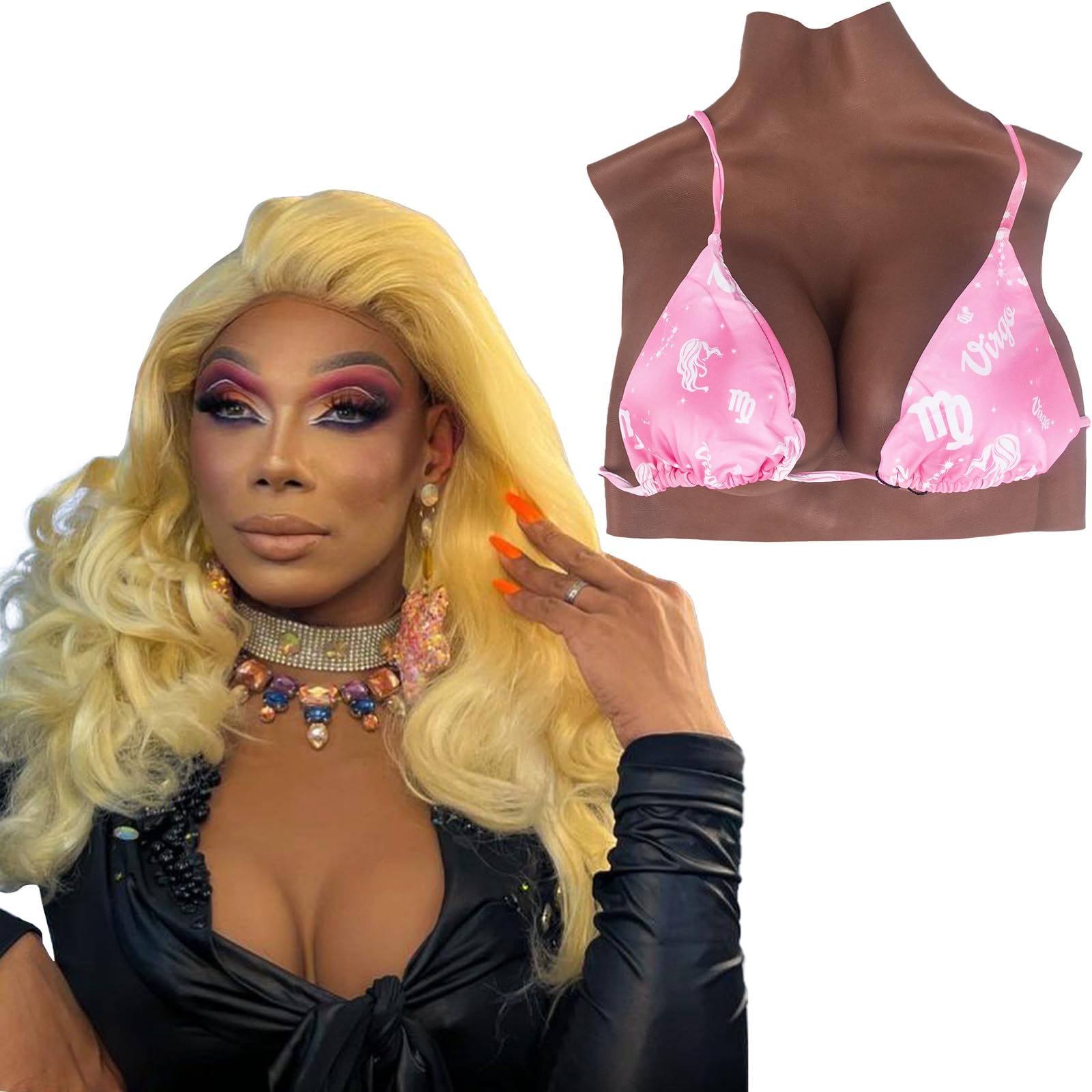 Silicone Breast Plate High Collar Fake Breasts C-H Cup Silicone Breast for Crossdresser Transgender Mastectomy