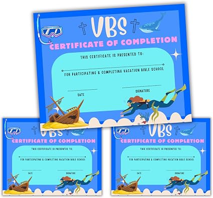 Amazon.com : Vacation Bible School VBS Certificate of Completion Award | 50 pk 8.5x11” Scuba ...