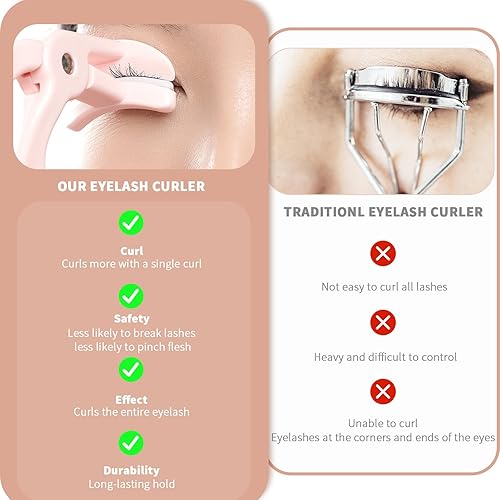 Miniatura 9 de Rizador de pestañas de 2 estilos, rizador de pestañas con 2 almohadillas de repuesto de silicona adicionales, logra rizos perfectos en 5 segundos,