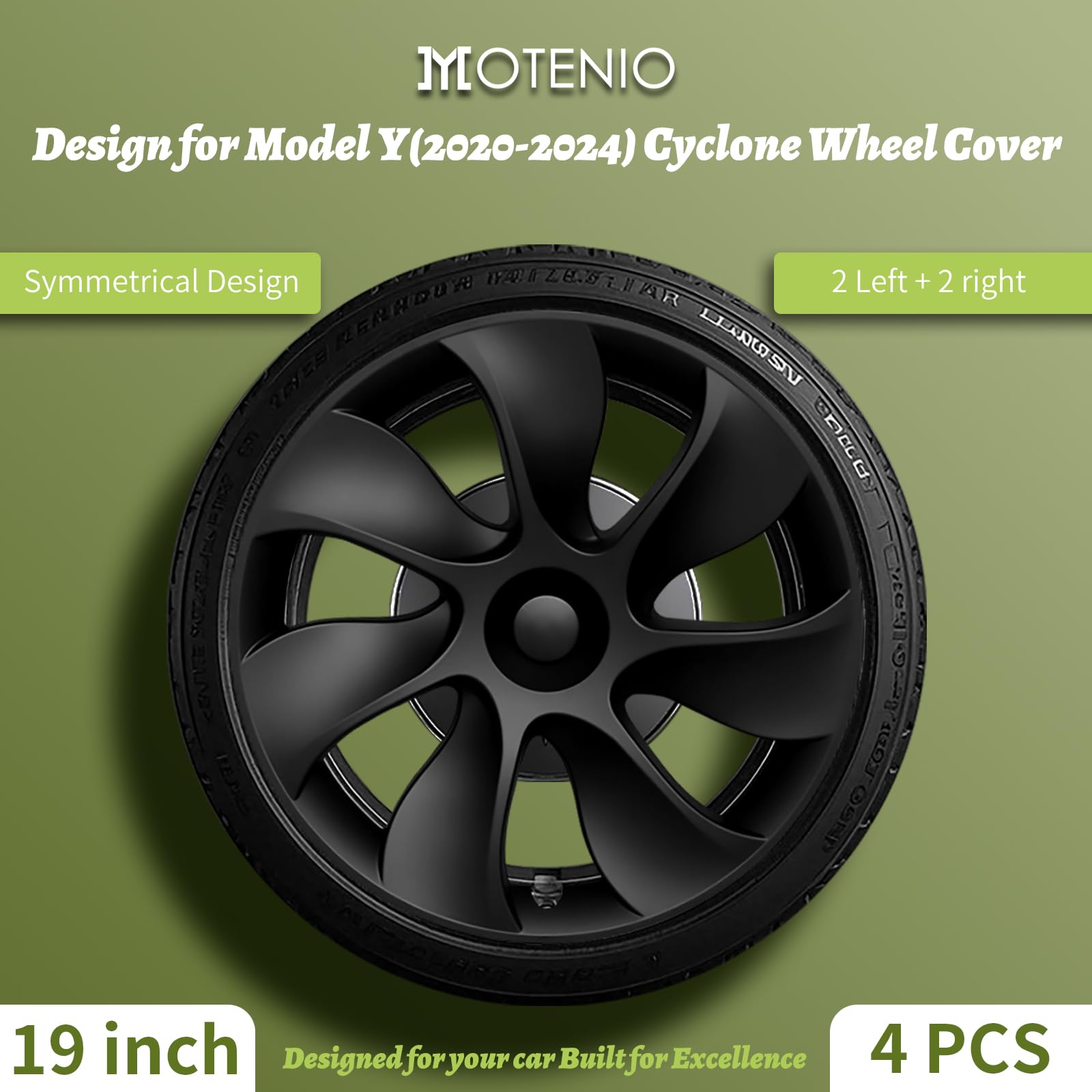 4 PCS 19 Tesla Model Y 2020-2024 Wheel Covers Black ABS Cyclone Style Hubcaps image 2
