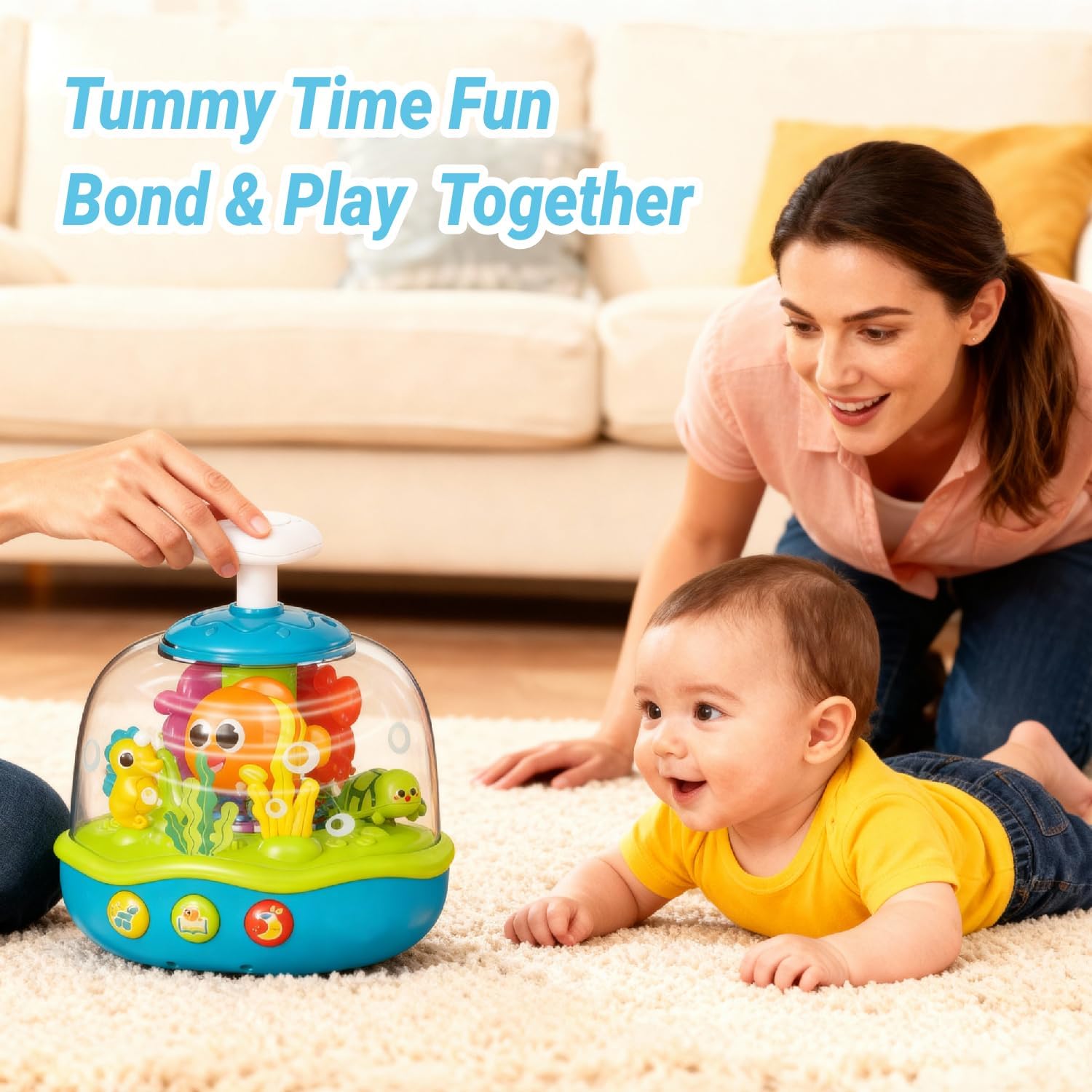 MoraBaby Baby Toys 6-12-18 Months, Press & Spin Ocean Musical Light Up Toy | Bilingual Learning Educational Cause and Effect Toy for 1 Year Old Boy & Girl, Birthday Gifts for 1-3 Year Old
