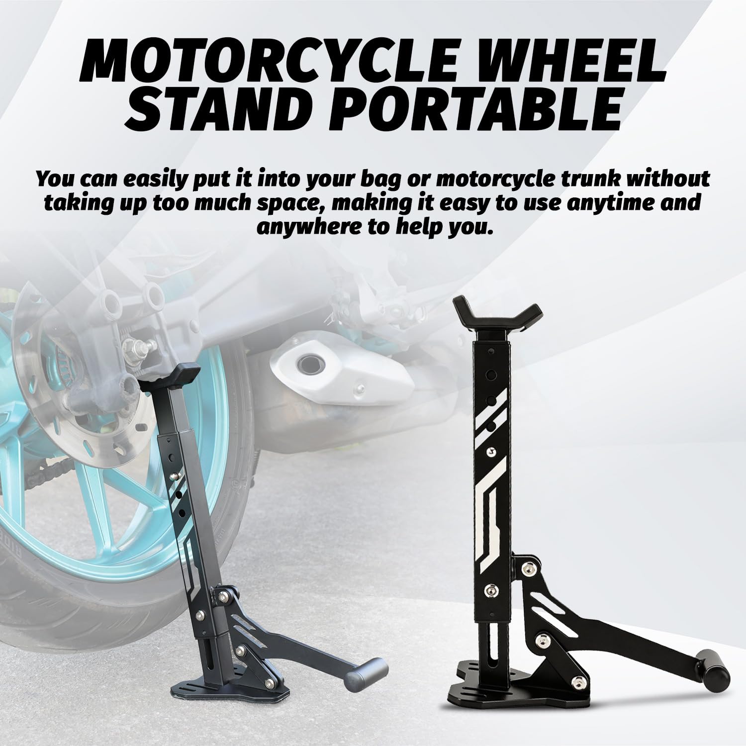 JFG RACING Soporte Rueda Moto,Soporte Rueda Delantera y Trasera Portátil Plegable,Caballete Rueda Trasera Universal pour Motocross Enduro Supermoto Moto Deportiva