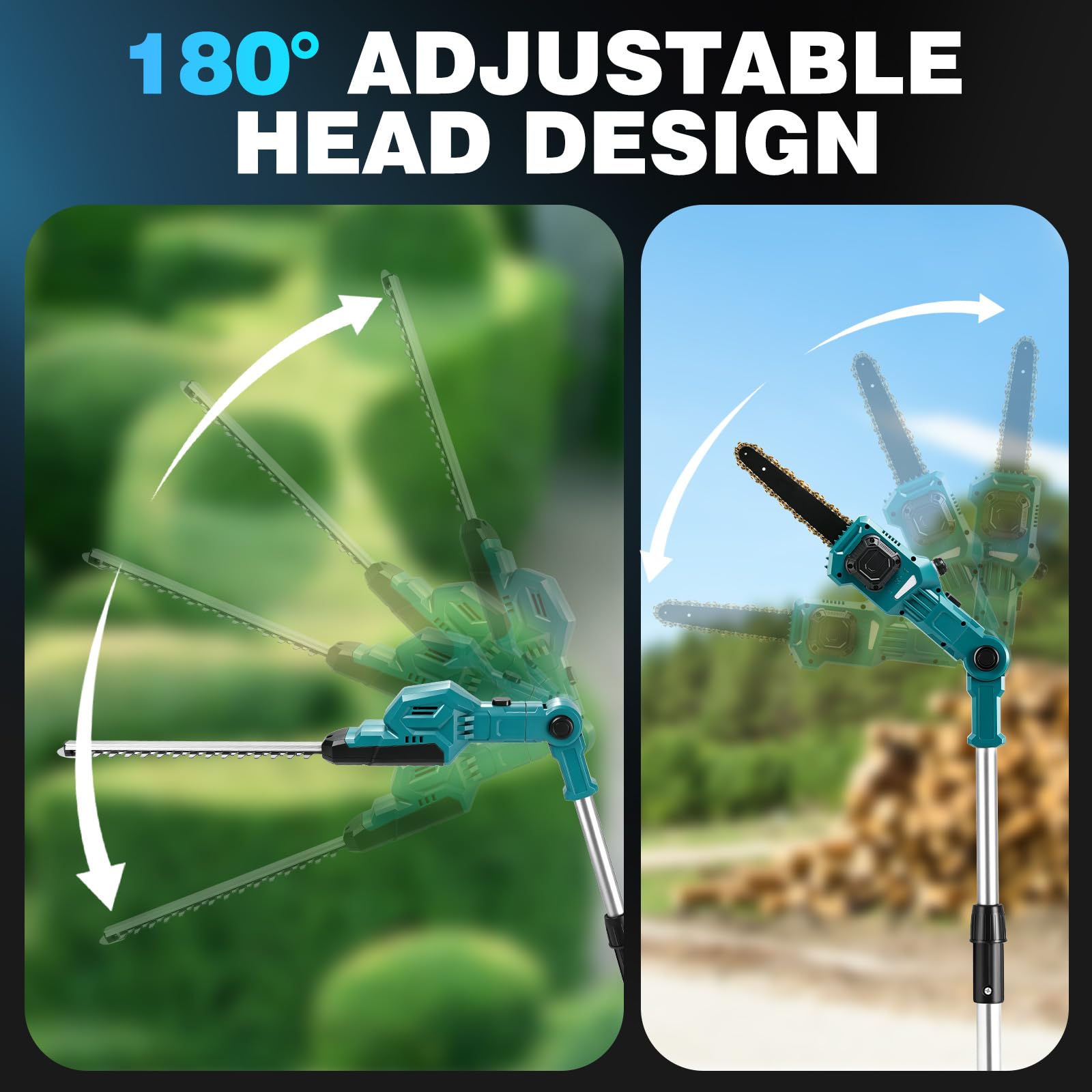 4-in-1 Akku Heckenschere Teleskop & Mini Kettensäge für Makita 18V, 8 Zoll Hochentaster Astsäge, 400mm Schnittlänge Akku Gras- und Strauchschere, Max Reichweite bis zu 4,5m, für Garten