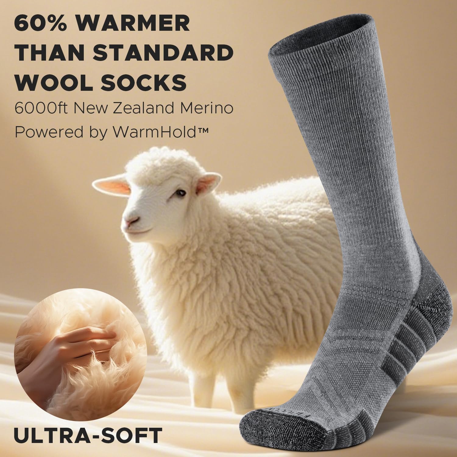 Merino Wool Work Boot Socks for Men Warm Cushioned Crew Socks Moisture-Wicking for Heavy Duty Long Shifts - Image 4