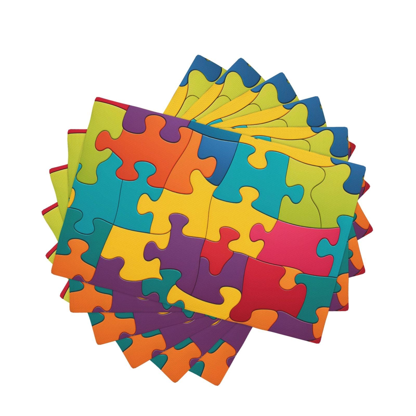 Table Mats Set of 6 Washable Colorful Jigsaw Puzzles Pattern Placemats Heat Resistant Dining Place Mats 45x30cm Holiday Party Decor