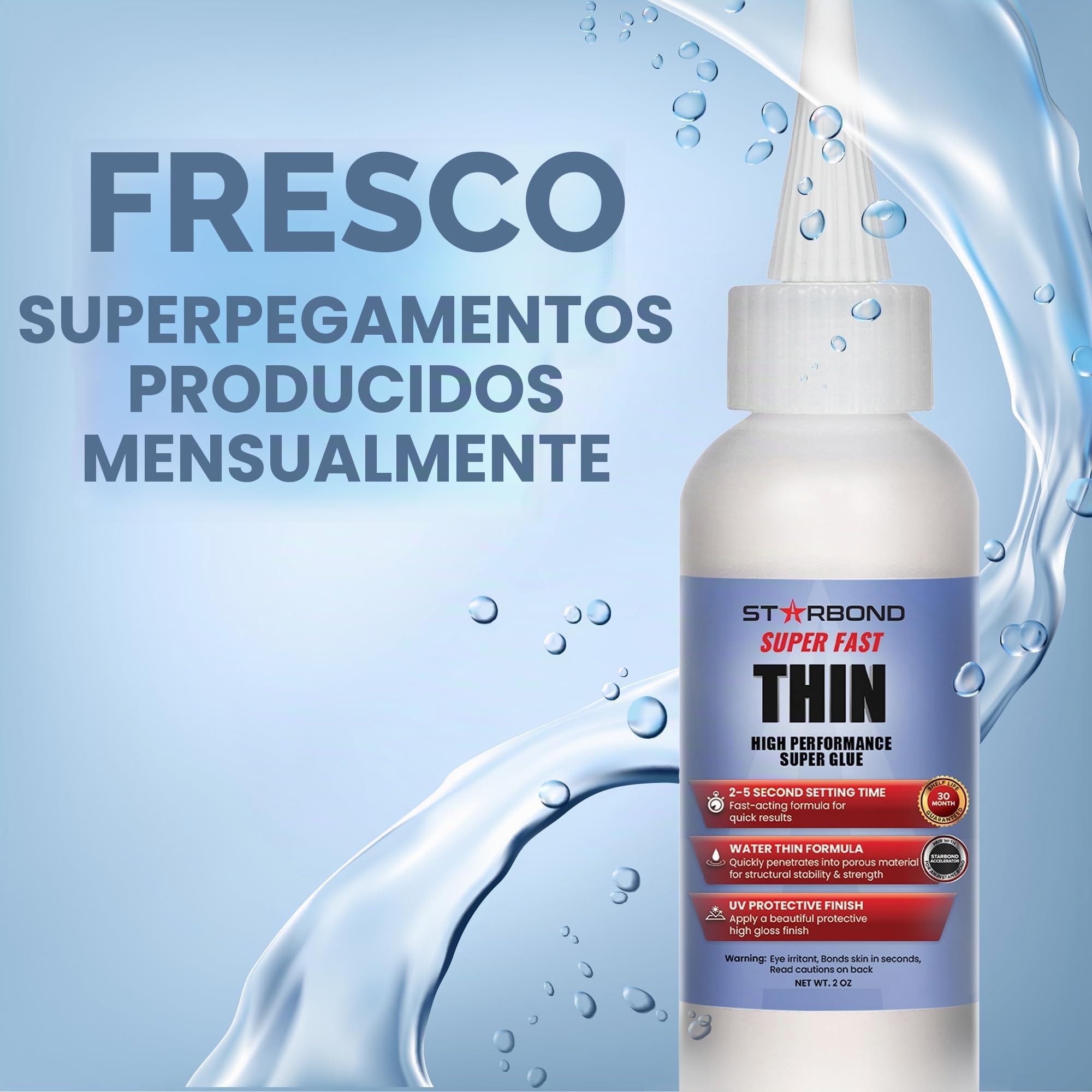Starbond EM-02 Super Fast Thin - Adhesivo de cianoacrilato instantáneo prémium, pegamento instantáneo con una tapa adicional y micropuntas, 59 ml (para carpintería, tallado de bolígrafos, pasatiempos, estabilización, acabado, incrustación)