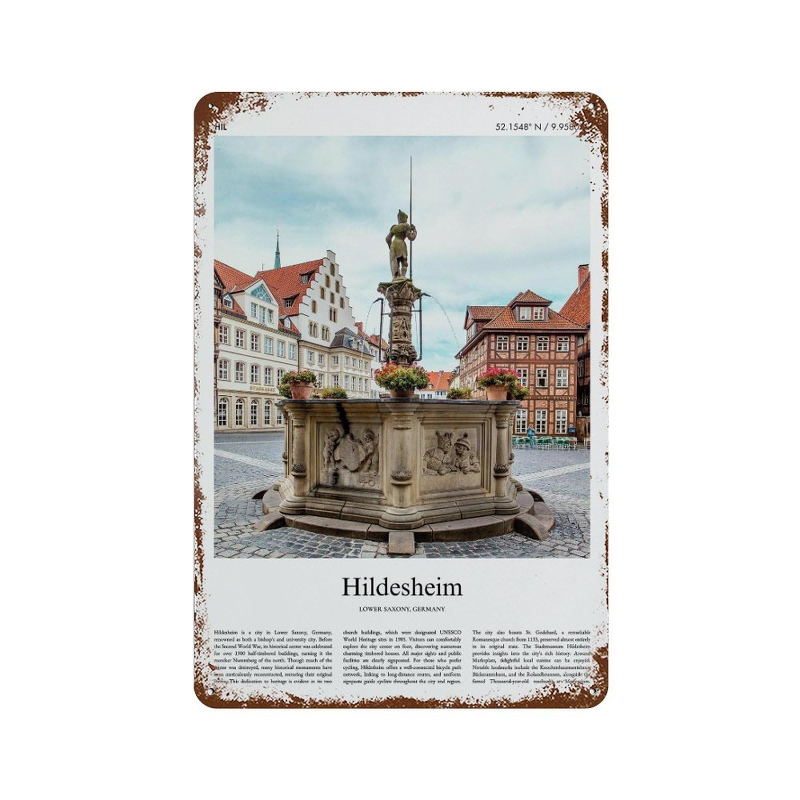 xiaoxiaoshen Hildesheim Lower Saxony, Germany City Scenery Wall Decor Art Metal Tin Poster Modern Home Decor Art Home Bar Shop Decorations Vintage Sign 30x20cm