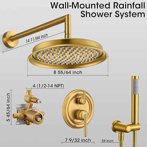 Miniatura 7 de SOEBIZ Sistema de ducha de lluvia, mezclador de cabezal de ducha de latón antiguo, juego de ducha de lluvia de lujo con válvula de equilibrio de