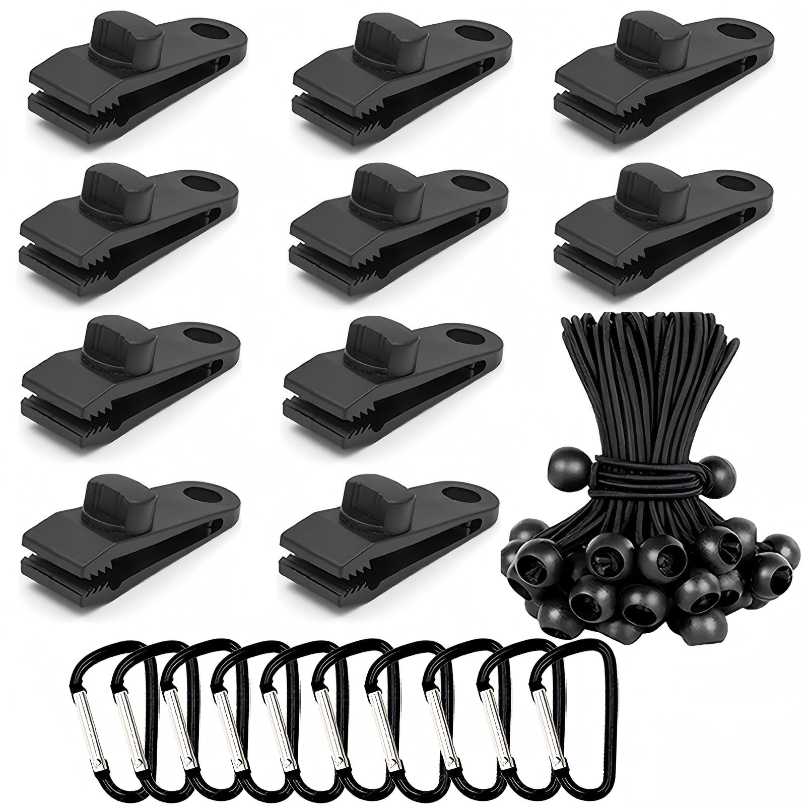 Kit Campeggio Con 20 Clip E 20 Corde Elastiche Per Teloni - Impermeabile, Antivento, Per Tende E Baldacchini - Foto 3