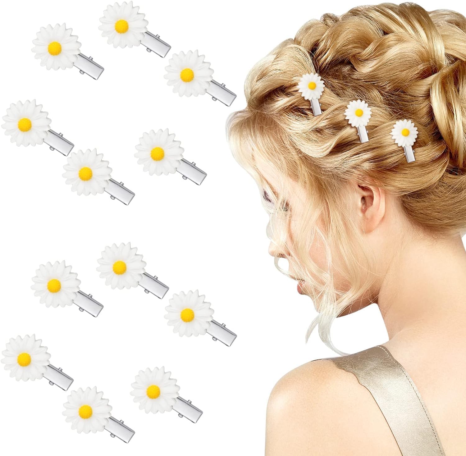 SZYYQCute Daisy Hair Clip,12 Pcs White Little Daisy Flower Barrettes Daisy Hair Accessories Side Flower Hair Bobby Pins Edge Alligator Clip Hair Accessories for Women Girls Wedding Bridesmaid Bride