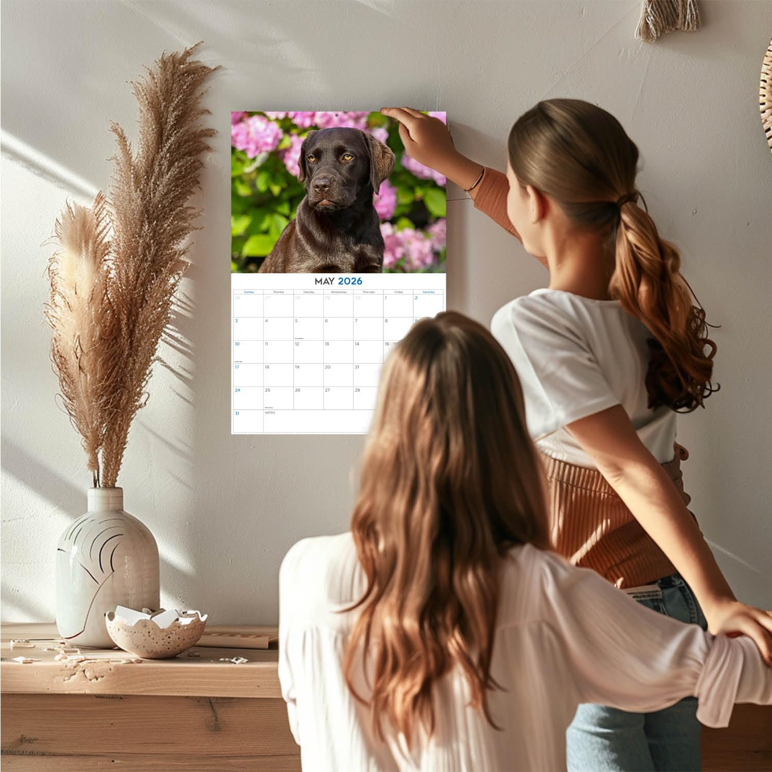 Calendario 2024 2025 de chocolate labrador – Calendario mensual de pared de raza de perro – 12 x 18 pulgadas abierto – Papel grueso que no se corre – Regalo – Calendario académico para profesores
