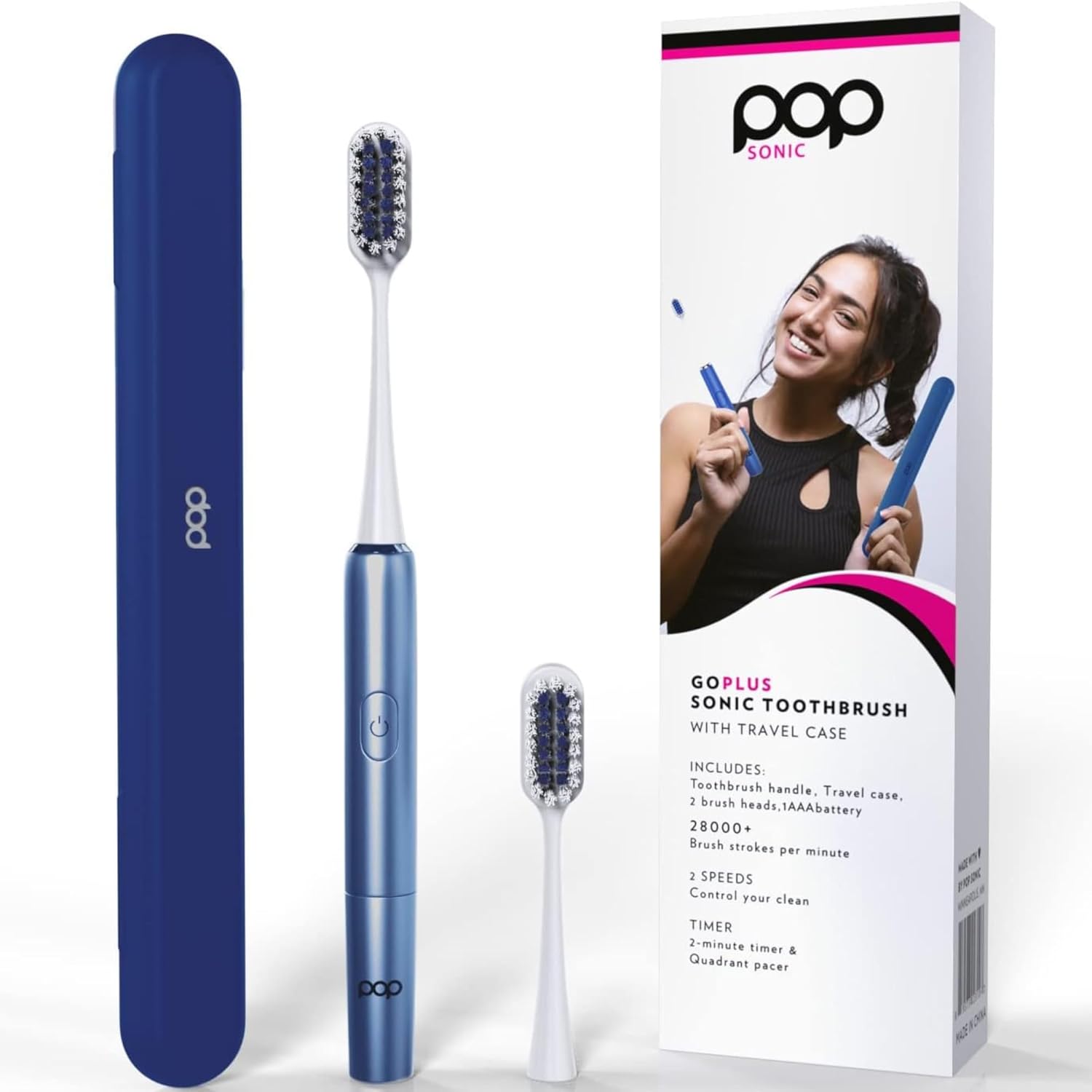 Go Plus Sonic Toothbrushes for Adults w/Electric Toothbrush Case - Electric Toothbrush for Adults & Kids - Sonic Toothbrush w/ 2 Speeds - 18000-24000 Vibrations Per Minute (Brilliant Blue)
