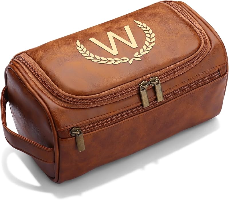 Necessaire de viagem OXYEFEI personalizada para homem em couro sintético, marrom-claro, modelo W