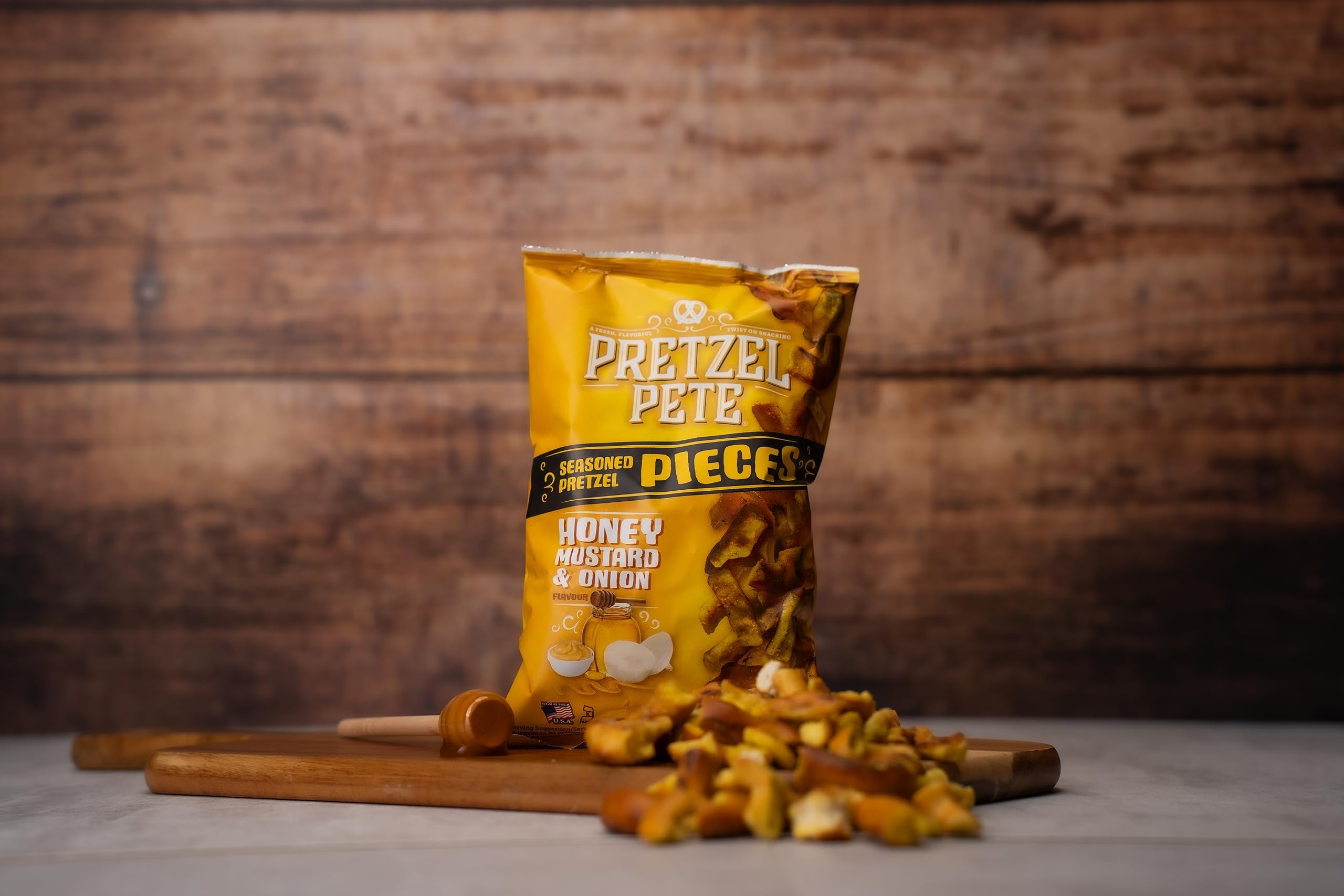 Pretzel Pete Honey Mustard & Onion pretzel con sabor a mostaza de miel y cebolla 160g