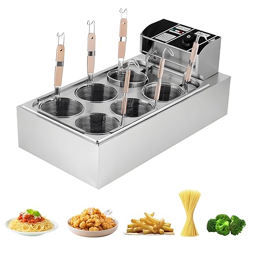 Commercial Electric Pasta Cooker with 6 Baskets, Stainless Steel, 50-300℃ Temperature Control, 110V Noodle Cooking Machine for Restaurant.