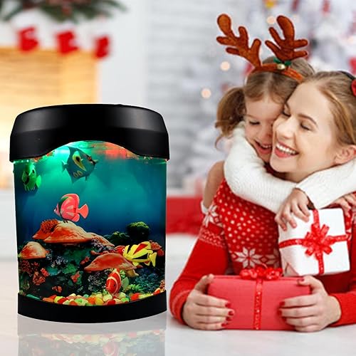 Vista 4 de Toycol Fake Fish Lamp, Nightly Lifelike Desk Electric Mood Light, LED Light Tank with 6 Color Changing and (5 Fake Fish) Mini Aquarium for Home
