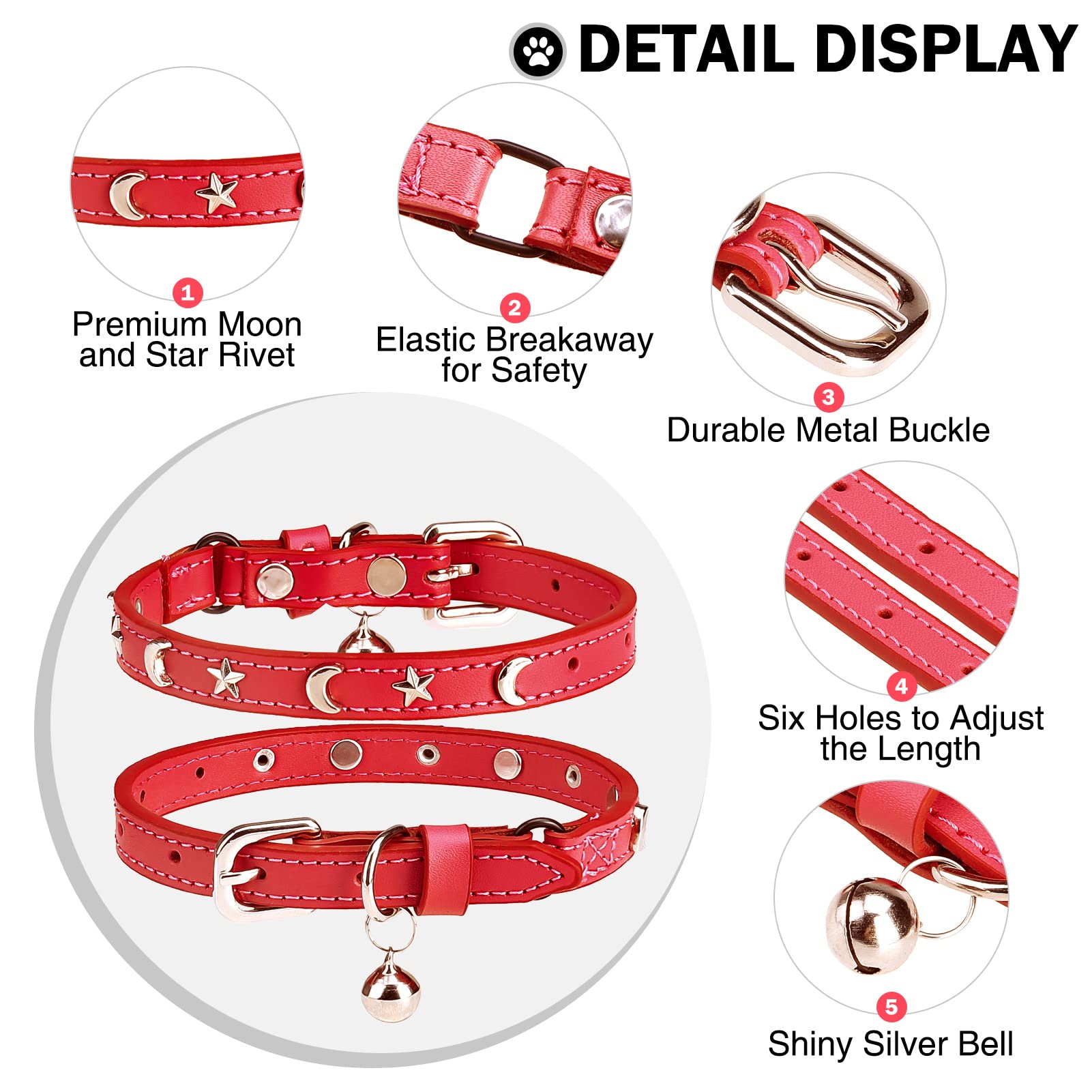 Leather Cat Collars for Boy Girl Cats with Bell and Safety Elastic Belt - Image 3