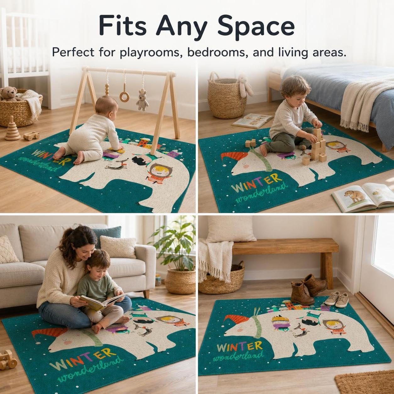 Tappeto per Neonati con Motivi di Animali Cartone Animato, Tappeto Gioco Antiscivolo e Lavabile per Asilo Nido, per nido, 治愈系卡通1号, 100CM*140CM