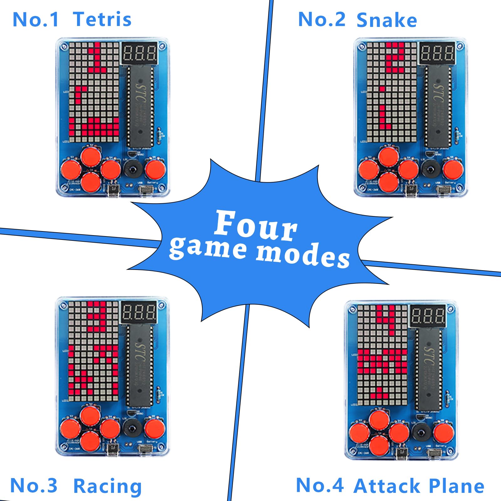 FAELNK Console de Jeu Bricolage Kit Electronique Kit Manuel de Console Jeu Jouets De Soudage Jeu Pièces De Soudage Bricolage Support pour Tetris/Snake/Avion/Racing (Rouge Console de Jeu Bricolage Kit)
