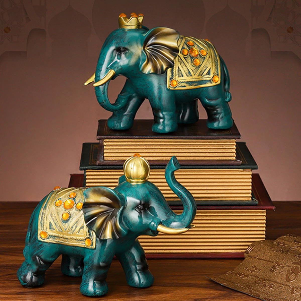 Adorno de Elefante de Resina Verde, 1 Par, Estilo Europeo