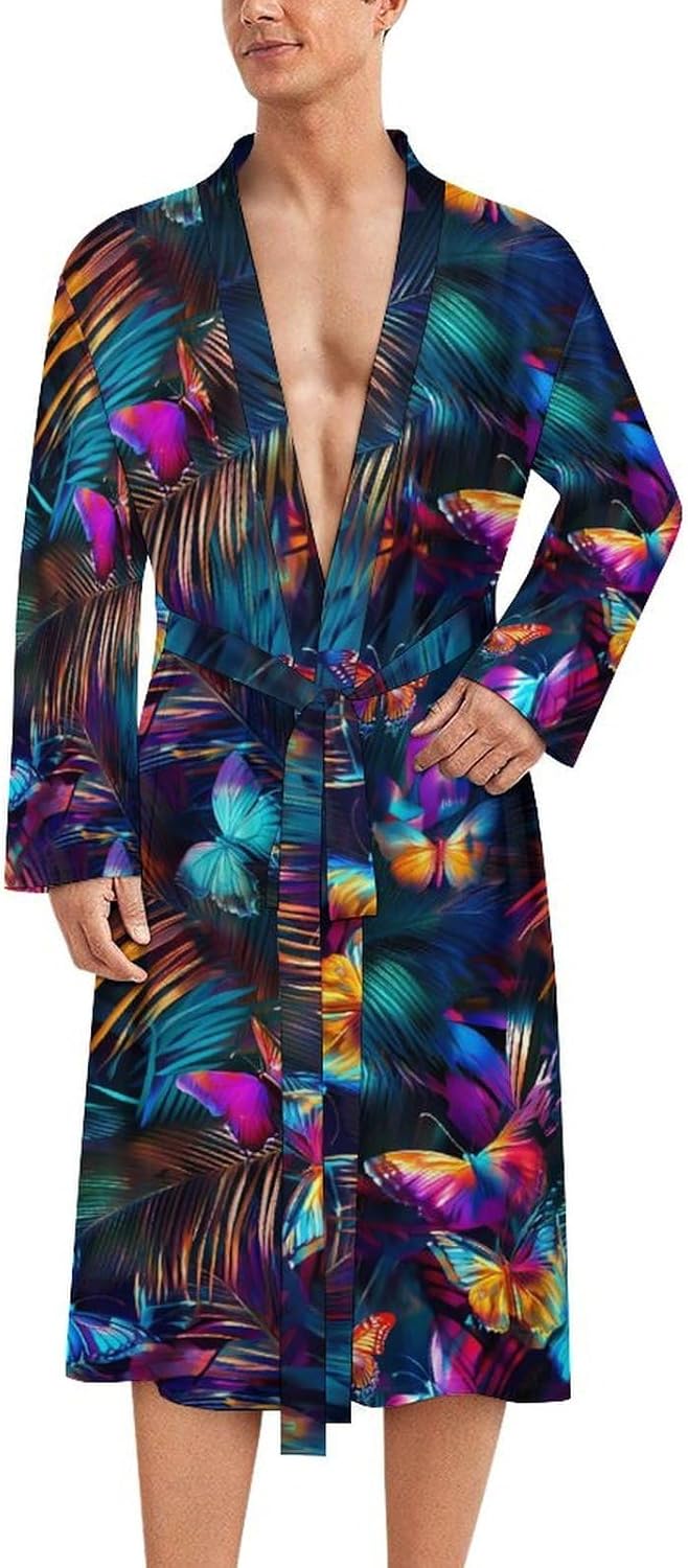 Abstract Butterfly1 Palm Mens Robe Long Bathrobe for Women Bath Robes Lightweight Soft Printed Sleepwear