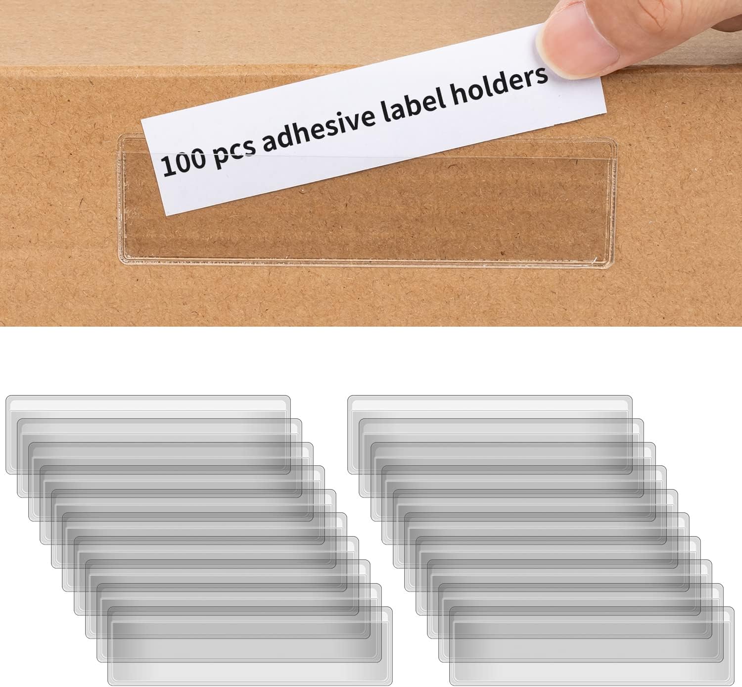 100 PCS 4 x 1 Inch Label Holders Adhesive Label Pockets, Self Adhesive Label Holders Clear Plastic Label Pockets, Clear Shelf Tag Storage Bin Labels for Supermarket Bookshelf, Mailbox, and Business