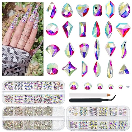 Miniatura 91 de 4 Boxes Emerald Green Rhinestones Glitters 24 Shapes K9 Glass Gems Stones Flatback Round Diamonds Crystals Nail Art Charms Supplies for Nails Faces