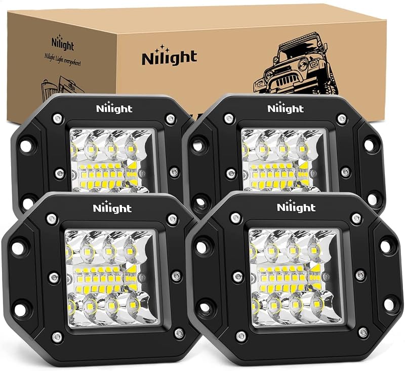 Kit 4 Faróis de LED Nilight 42 W para Embutir com Feixe Combinado Spot e Flood – Off-Road 4x4