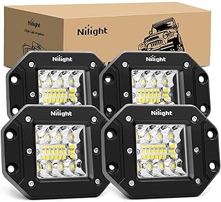 Nilight 4PCS 42W Flush Mount LED Light Pods - Upgraded Spot Flood Combo Beam Driving, Work, Backup, Reverse, Grill Mount Light for Offroad 4x4 Truck SUV