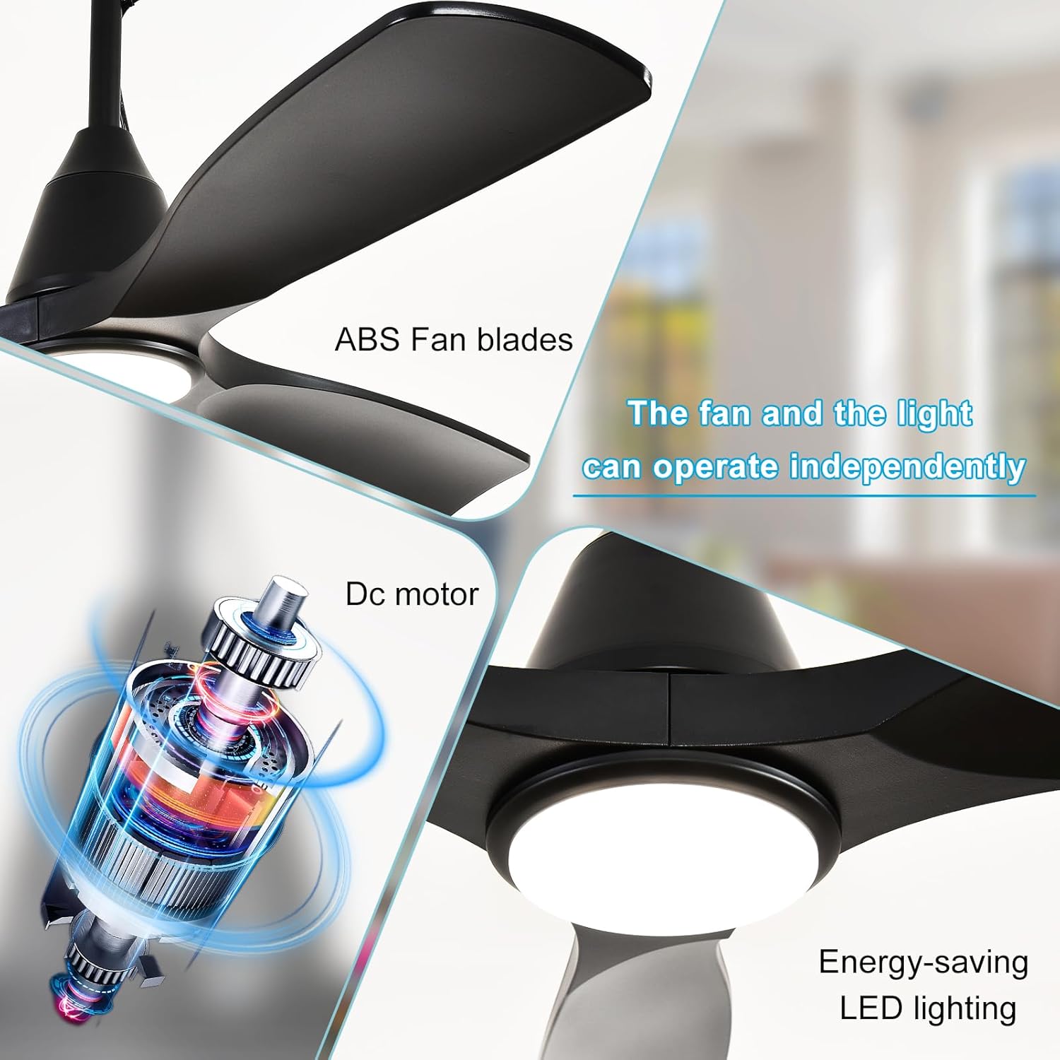 Depuley Plug-in Ceiling Fans for Patios: 42 Inch Outdoor Indoor Gazebo Fans with Lights with Remote & APP Control - 6 Speeds Reversible Black 3 Blades Fandelier Ceiling Fan Hanging Hook Type Fan - Image 3