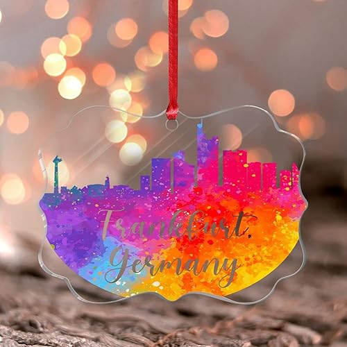 Alemania - Frankfurt - Adornos de Navidad de recuerdo de viaje, serie de héroes, adorno redondo para árbol de Navidad, recuerdo de mapa estatal, Alemania - Frankfurt - Adornos de Navidad de recuerdo de viaje, serie de héroes, adorno redondo para árbol de Navidad, recuerdo de mapa estatal,