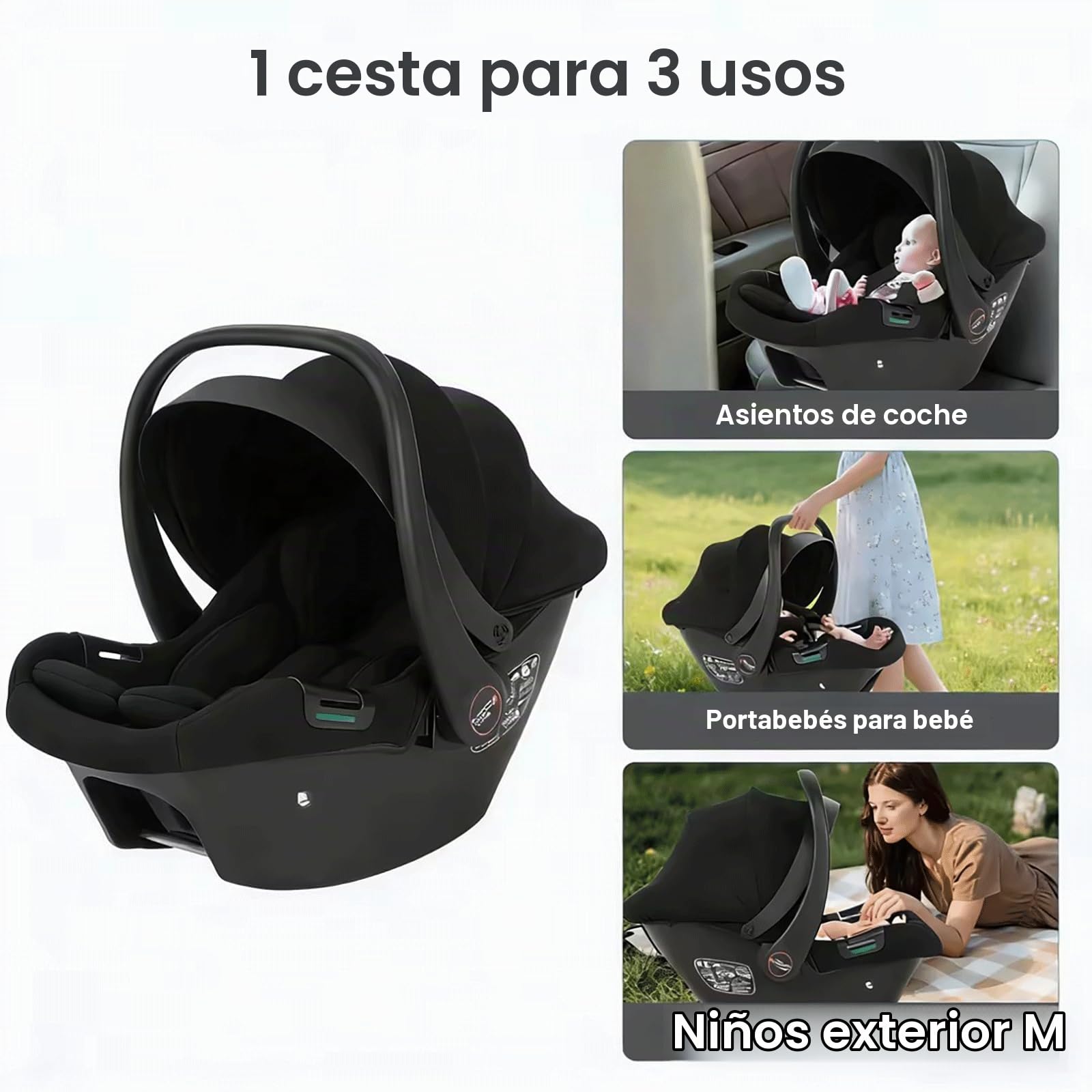 Silla coche bebe para bebés 40-85 cm i-Size puntos protección lateral, silla de coche bebe, Orientación trasera cinturón de seguridad de 3