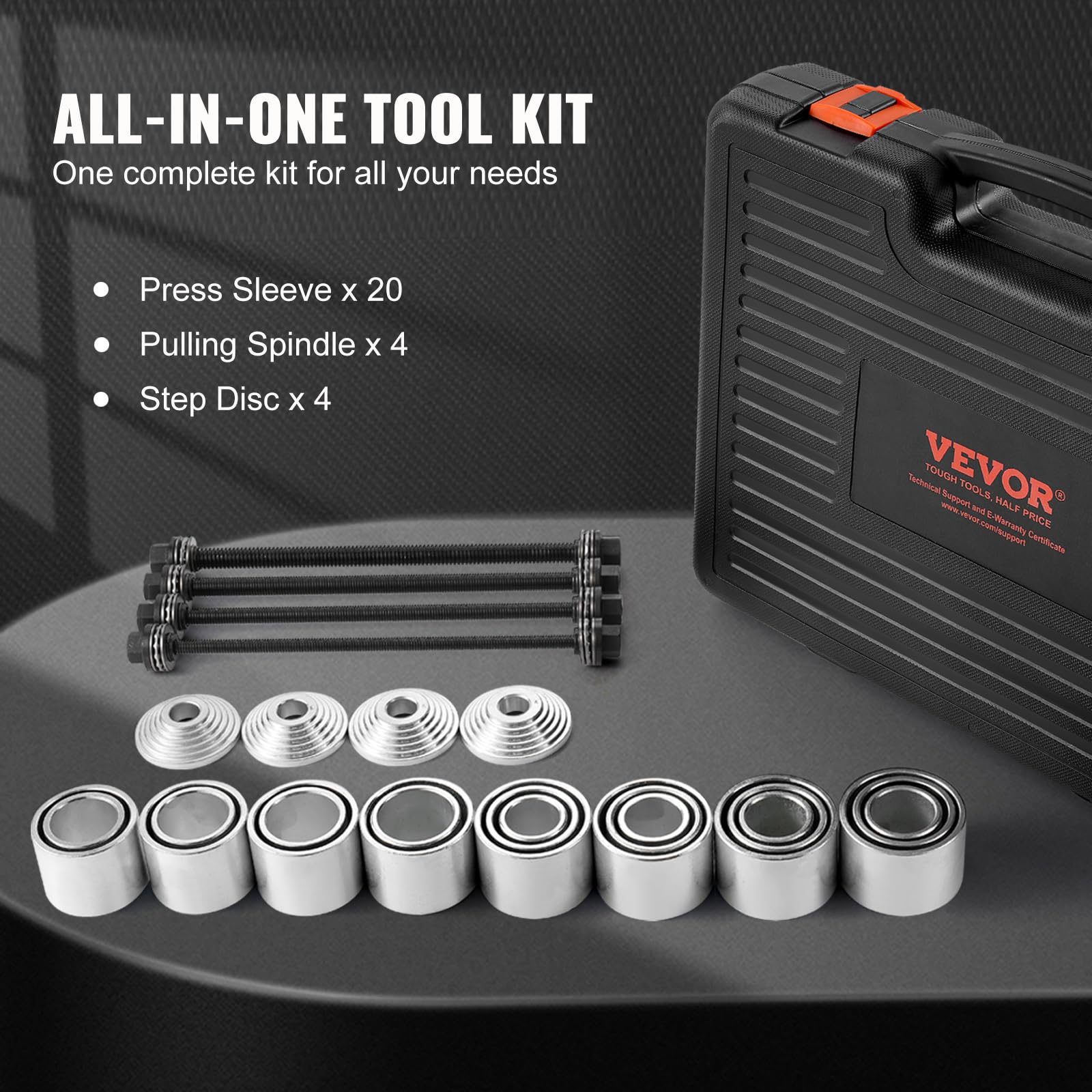 VEVOR Kit Manicotto di Trazione e Pressione da 28 Pezzi, Set di Rimozione e Installazione Cuscinetti a Boccola in Acciaio, con Custodia per Il Trasporto, Compatibilità Multi-Veicolo per Motori